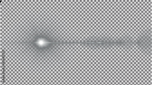 Minimalist faint white horizontal light streak effect with small subtle central glow, delicate clean illumination design element on transparent PNG background.