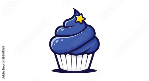 A Delicious Blue Cupcake with a Yellow Star Topping.
