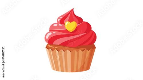 Delicious Red Cupcake with Heart Topping.