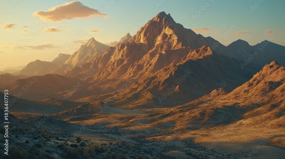 Obraz premium Golden mountain range at sunset (1)