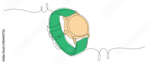 Continuous line art of a men's watch. The concept of a masculine style of a real man. This icon is for a banner of a watch shop. Vector illustration with beautiful colors.