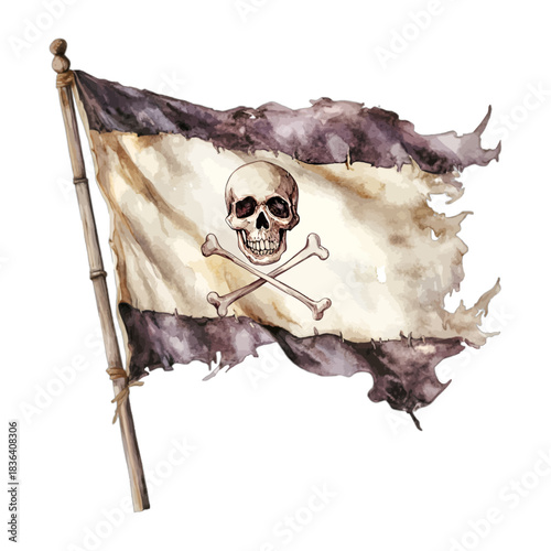 Watercolor Vintage Distressed Pirate Flag Jolly Roger Illustration Vector
