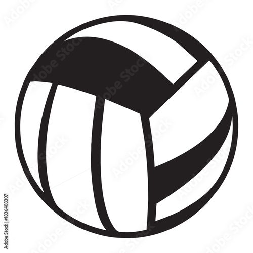 Classic black and white volleyball icon or logo design, representing teamwork, summer sports, beach games, and athletic competition for graphic design use.