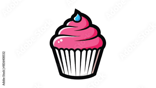 A Delicious Pink Frosted Cupcake with Blue Sprinkles.