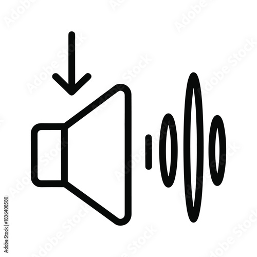 Volume Down Speaker Icon with Downward Arrow and Sound Waves