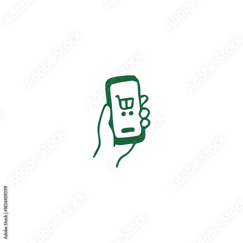Hand holding smartphone with shopping cart icon