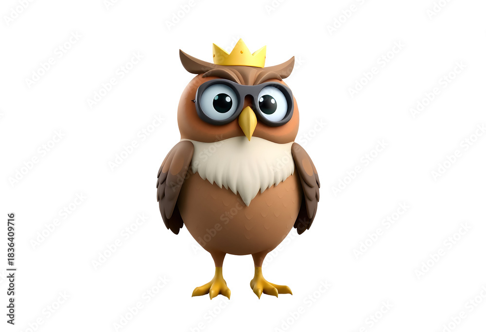 Fototapeta premium Cute 3D Cartoon Owl King with Glasses