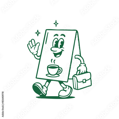 Cartoon Menu Character with Coffee and Briefcase