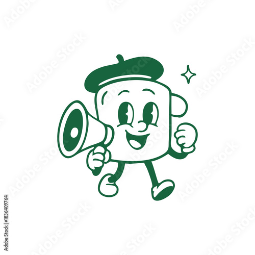 Mascot Character Holding Megaphone Cartoon Style