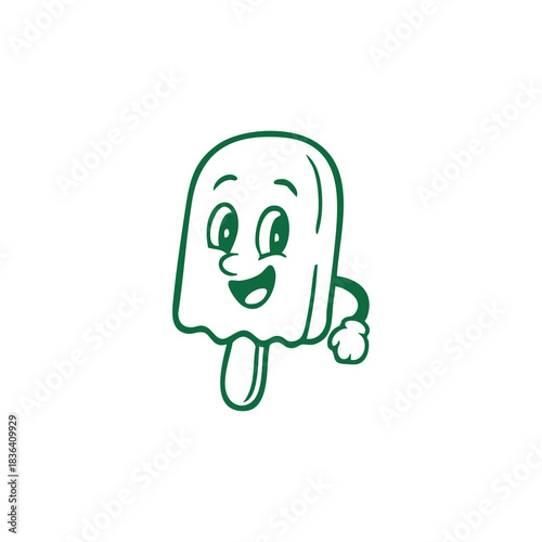 Happy Cartoon Ice Lolly Character with Stick Handle