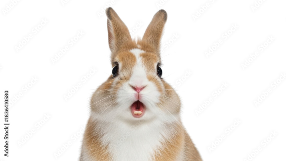 Obraz premium Funny rabbit with an open mouth looking surprised isolated PNG with Transparent Background