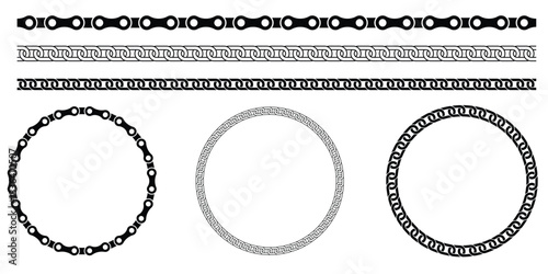 Chain brush set. Metal chain vector. Chain pattern brush set. Realistic Strong Linked Chain Vector. Seamless metal chain in black.