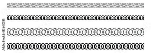 Chain brush set. Metal chain vector. Chain pattern brush set. Realistic Strong Linked Chain Vector. Seamless metal chain in black.