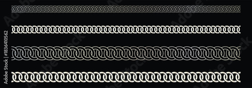 Set seamless chain link. Different metal chains silhouette black isolated on background.