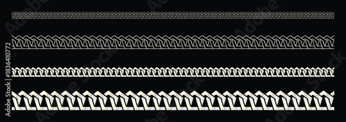 Set seamless chain link. Different metal chains silhouette black isolated on background.