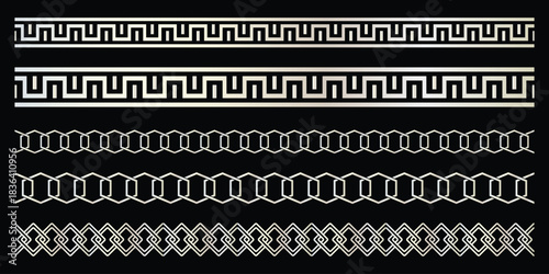 Set seamless chain link. Different metal chains silhouette black isolated on background.