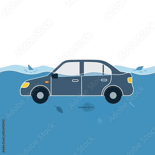 Submerged Car Underwater Scene Illustration