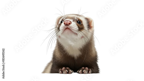 Cute ferret looking up isolated PNG with Transparent Background