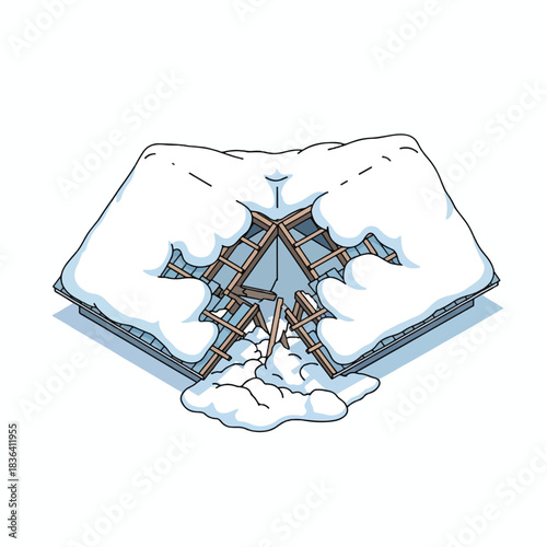 Snowy Roof Damage Repair Illustration
