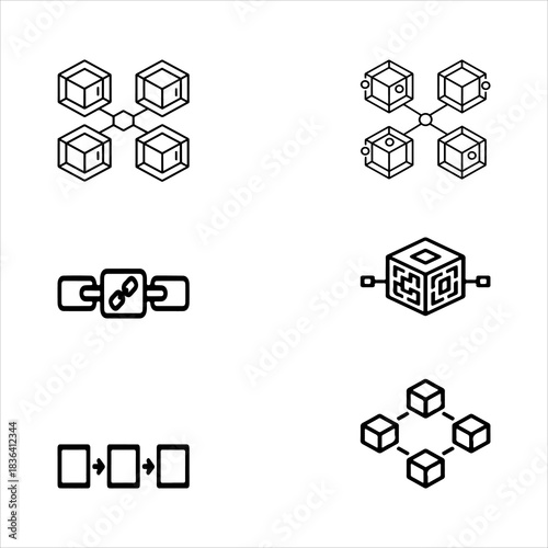 A Dynamic Secure Blockchain Icon Symbol, Showcasing Decentralized Technology and Data in a Flat Design Minimalist Vector for Digital Finance Success Growth Strategy.