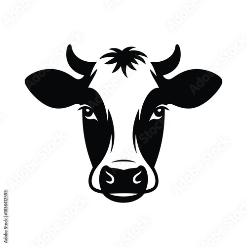Stylized black and white cow head silhouette with horns