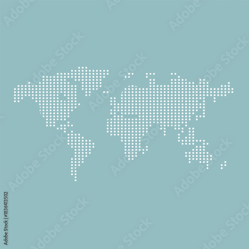 World map with square dot. Аbstract dotted squares world map on dark blue background. Pixels silhouette worldmap. Simple flat wallpaper. Planet with continents for design print. Vector illustration