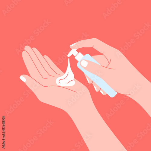 A close-up image of hands dispensing cream from a pump bottle, signifying self-care, personal grooming, and the importance of skincare routines in everyday wellness.