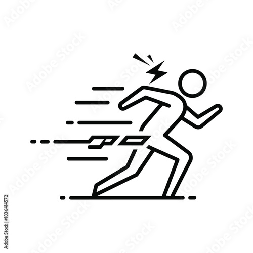 Person running with electric shock effect in minimalist line art style