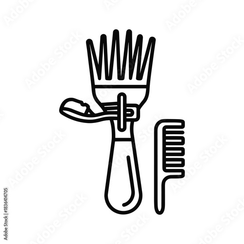 Classic shaving brush, safety razor, and comb for men's grooming and hygiene service icon