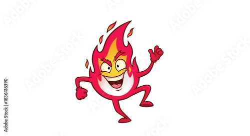 Cartoon Fire Character Dancing with Joy and Energy.