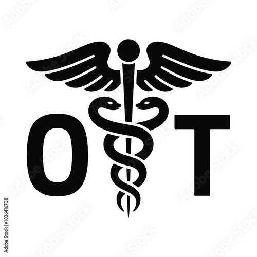 Quadro su tela Occupational therapy caduceus symbol with ot initials