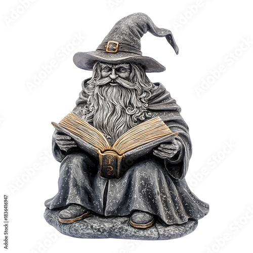 Stone Garden Tree Wizard Reading Book
