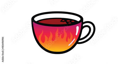 A vibrant cup of hot tea with a fiery gradient design.