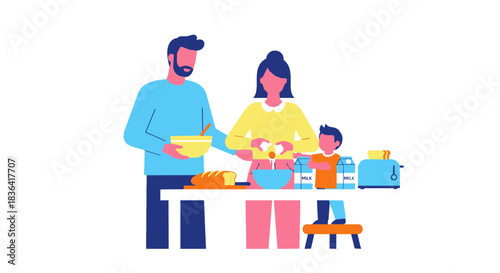 Parents Helping Their Children Prepare Food in the Kitchen