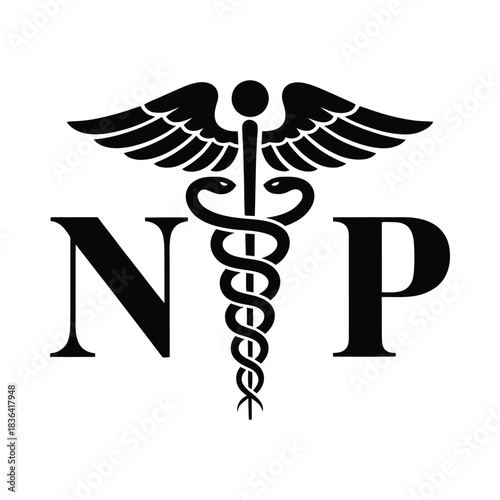 Nurse practitioner caduceus symbol with np initials
