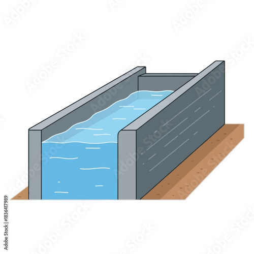 A diagram illustrating an open channel flow of water within a concrete structure, possibly a canal or aqueduct.