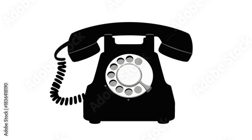 Black Rotary Dial Telephone Vector Illustration