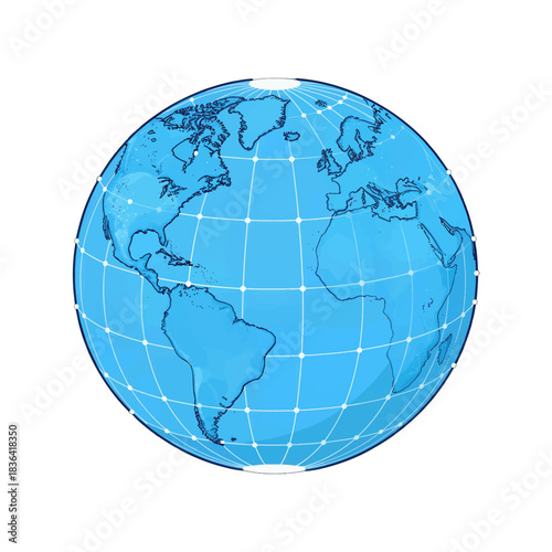 Blue Globe Illustration with Grid Network Lines
