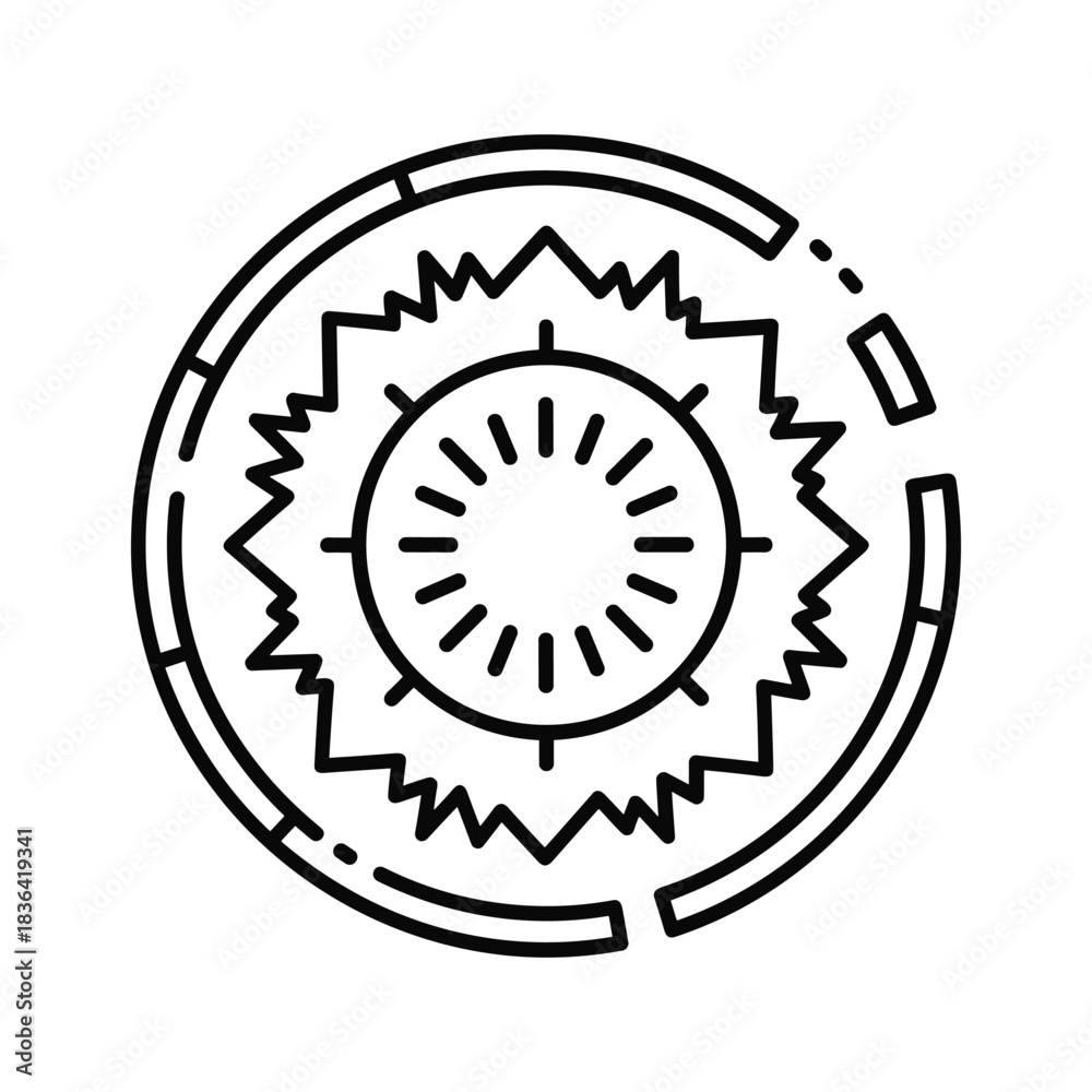 Fototapeta premium Abstract Radial Energy Burst Symbol with Jagged Edges and Dashed Core