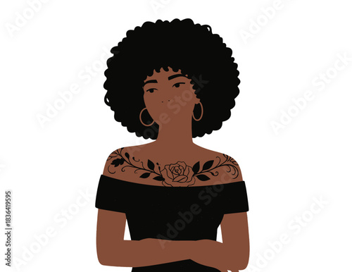 Confident African American Woman with Flower Tattoo