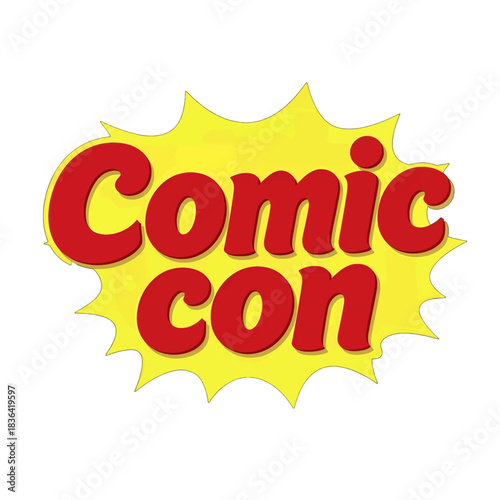 Comic Con Logo with Red Text and Yellow Background