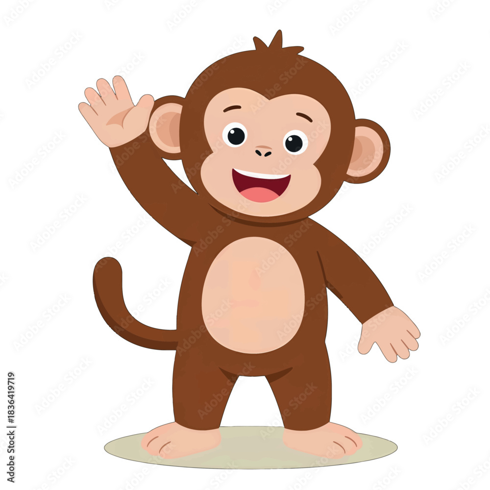 Obraz premium Cute Cartoon Monkey Waving Hand Illustration