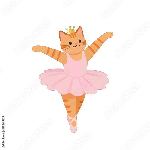 Cute Orange Tabby Cat in Ballet Tutu with Crown