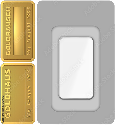blister pack containing 20 gram gold bars 999,9