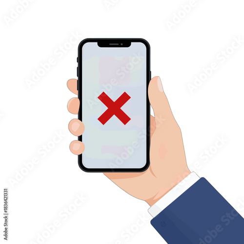 Hand Holding Smartphone with Red X Symbol Illustration