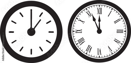 Two different clock faces showing time in silhouette