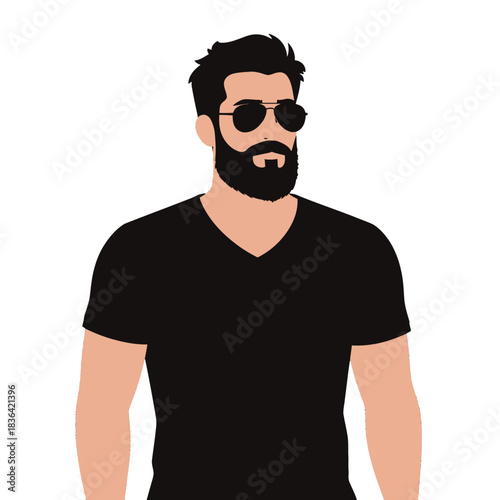 Handsome Bearded Man Wearing Sunglasses and Black Shirt Illustration