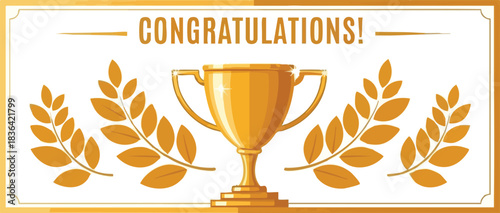 Congratulations Award with Golden Trophy and Laurel Wreath Illustration