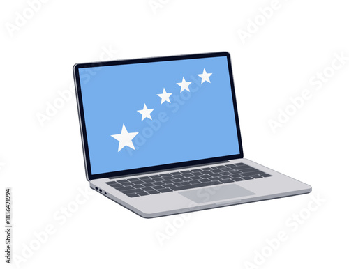 Laptop Computer with Four White Stars on Blue Screen