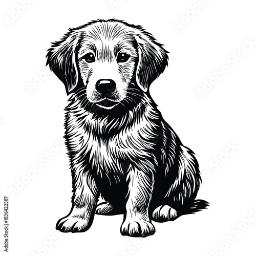 Adorable golden retriever puppy sitting on pastel